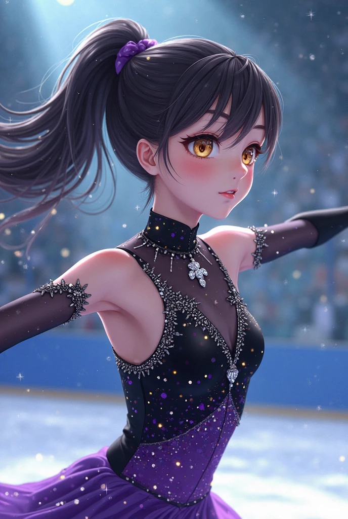 (masterpiece, best quality), 1girl,    <lora:girllikekneeslides:0.8> knee slides, dancing on grand ice skating exhibition, bling decorate lace dress, sleeves, cinematic light, countless crowd, wind, night