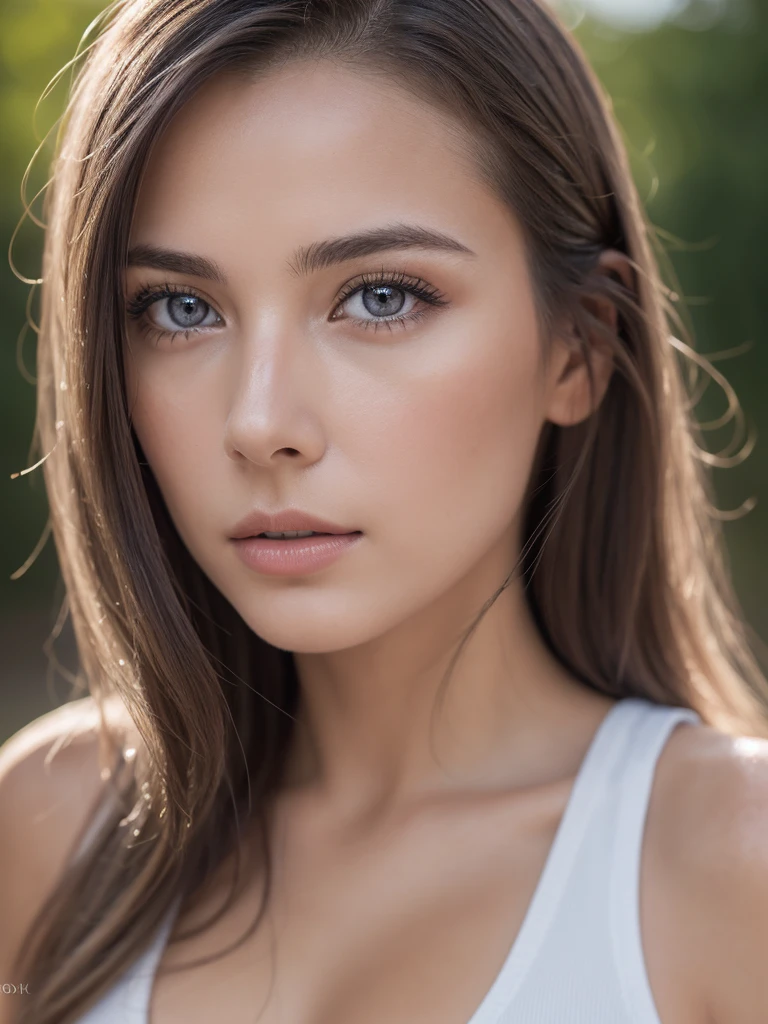 mujer seductora, 20 year, esbelto, atletic, con piel bronceada y sedosa, Pechos impresionantes y una cintura delgada. grande, Cabello rubio rizado, ojos azules, latina, Dressed in seductive white lingerie. Representado de manera realista, como en una foto, Natural and authentic, en un club.