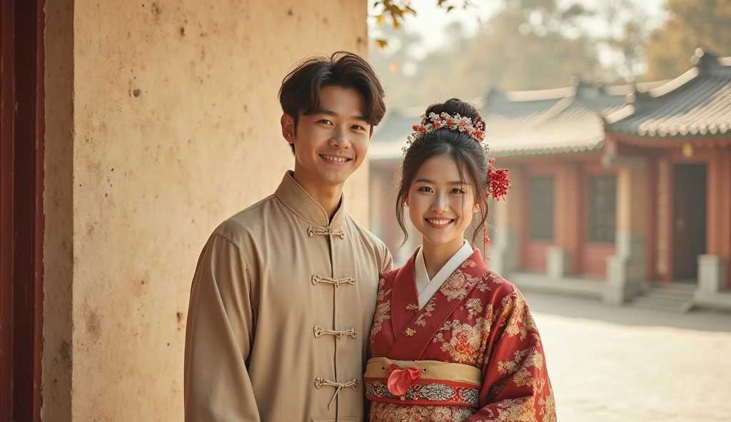 Asian men and women wedding photo lake bonfire HD face