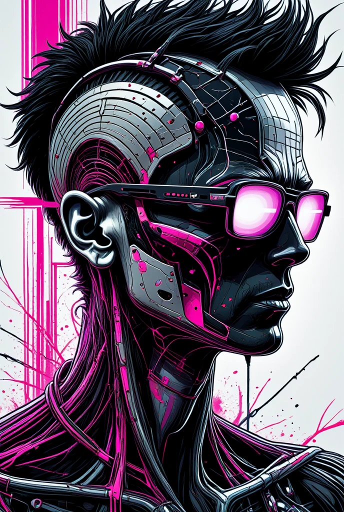 guttonerdjul23, imagem de meio corpo de um cyborg totalmente tecnologico, fios no lugar de vasos sanguineos, implantes roboticos no rosto, olho bionico, Artificial brain, corpo de metal e carne. Reslista, intrincado, UHD