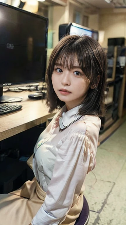 ponytail,(Mr.々Colors :1.0) ,(Small breasts:1.4),thin,suit,2. Women,Realistic,(超high quality:1.2),Japanese,high quality,masterpiece,(Super detailed:1.4),Japanese lady,Beautiful Face,(Really good:1.4),(skirt-suit:1.0),((office)),