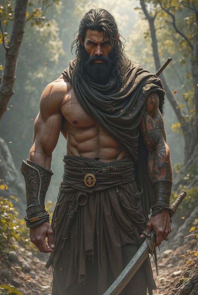 Ultra-high detail, high resolution, realistic: 1,37), hades, god de la mythologie grecque, god, beard, Muscle, powerful, dark sky, atmosphère sombre, omnipotent