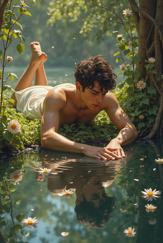 Tattoo on body、There is a man holding flowers in his hands, album art, realism art, Sitting on an underwater throne, Art Cover, realism art style, album, Realistic art, Official Artwork, realism artstyle, music album art, Adam Dario Kiel, Realistic artwork, album Art Cover, Official Art, Little Peep, inspired Adam Dario Kiel