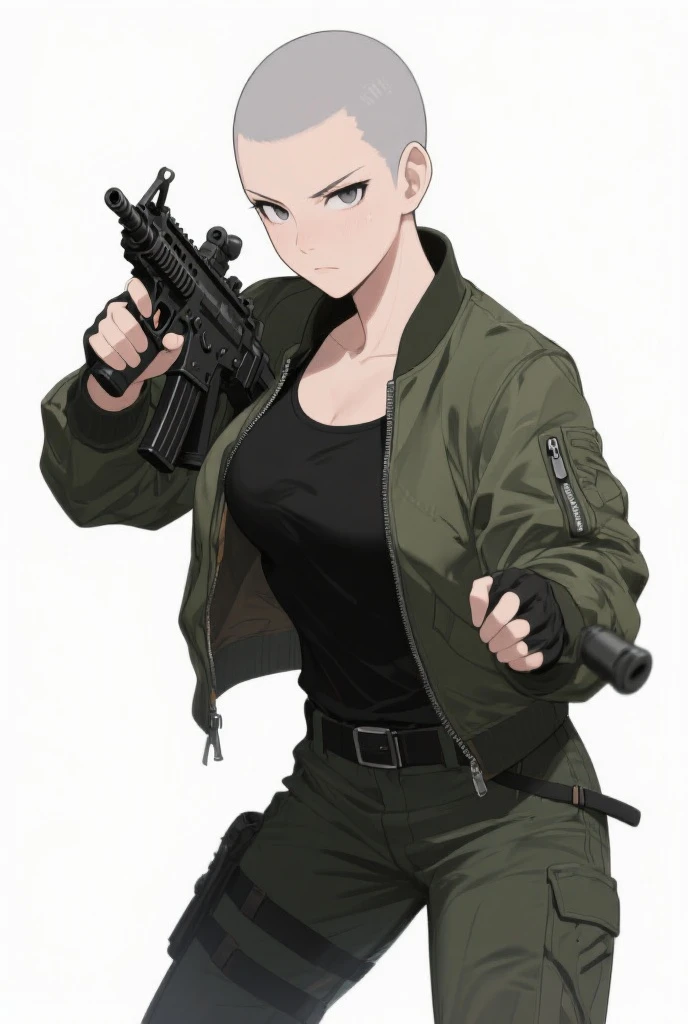 masterpiece, high quality, best quality, 1girl, (muscular female:1.0), (super gigantic breasts:1.0), (closed mouth, half smile), valmet, eyepatch, black hair, long hair, yellow eyes, black compression shirt, black camouflage pants, black belt with gold buckle, black combat boots, anime screencap, anime key visual, (fully clothed:1.0), full body <lora:Valmet:1>
