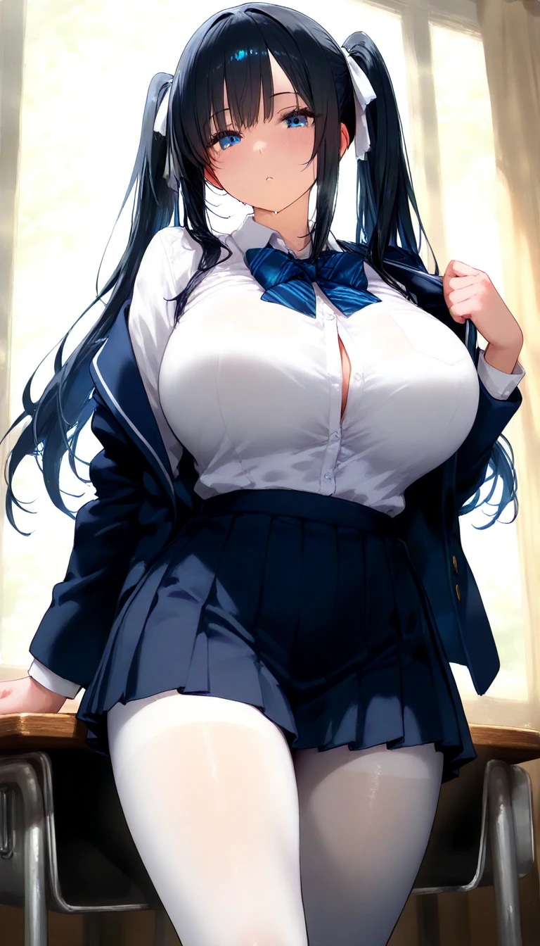 (realistic 8k:1.5), 超A high resolution,nffsw, masutepiece、four fingers a thumb, Perfect human hands,One Woman、独奏,(toppless:1.5),(Panty Lift:1.5)、(The background is a school classroom:1.5)、(skirt by theリフト:1.5)、(skirt by theを指で持つ:1.5)、(skirt by theを持つ:1.5)、(from below looking up:1.5)、hi-school girl、student clothes、(blazers:1.5)、(skirt by theを手で掴む:1.5)、(skirt by theの裾を掴む:1.5)、(taking off panty:1.5)、skirt by the、(Raise one leg:1.5)、Standing at the front、fullnude、(Black panties:1.5)、(Sensational underwear:1.5)、(Fluttering the chest:1.5),(agitation:1.5)、(Enchanting:1.5)、(Embarrassment:1.5)、(fear:1.5)、 ((Realistic, Super realistic, Realism, realistic detail)),A smile、Smiling、Embarrassed face、Cute Japan Woman,((hyper detailed background, Delicate pattern, intricate detailes)), (Highly detailed, Fine details,),beautiful detailed face and eyes and hair,1girl in,(Big dark eyes:1.5),large full breasts, big butts,water dripping, (NSFW)