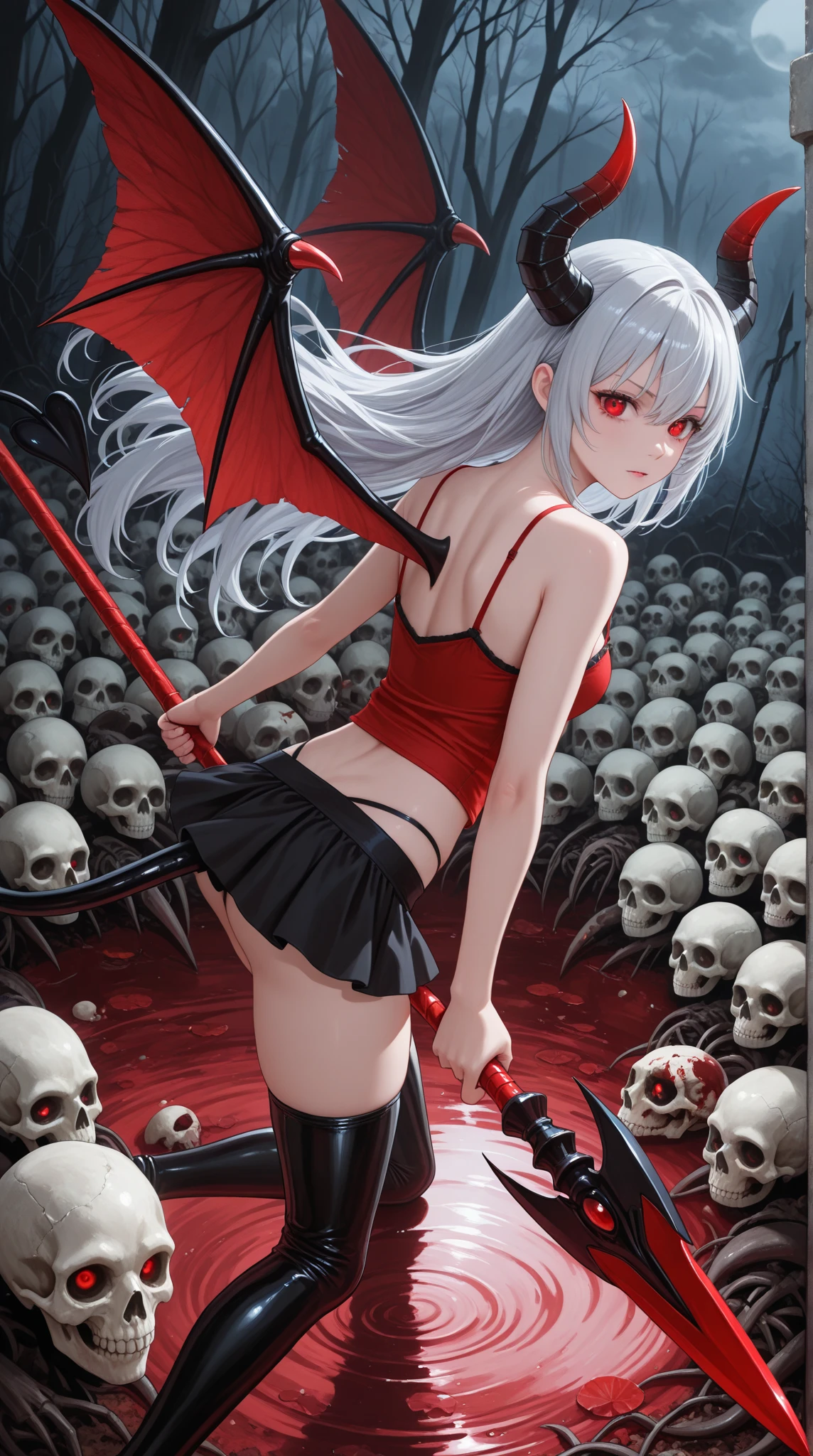 Leakage out of the collarbone,Neck leakage,White color hair,succubi,have demon wings,There are wounds on the body,The wound bleeds,Deep V one-piece swimsuit,Bigboobs,Blood droplets splattered,lineage,Red silk thread,upper legs