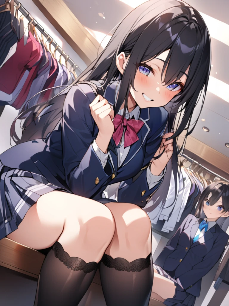 NSFW,masterpiece,Highest quality,High resolution,Super detailed,Yukinoshita Yukino\(My Youth Romantic Comedy is Wrong as Expected\),Black Hair,Long Hair,Light blue eyes,uniform,mini skirt,High quality lace open crotch panties,Small breasts,Dissatisfied face,Embarrassed,blush,Inside the train,(Middle-aged men),(Being molested),Being touched,Being fingered
