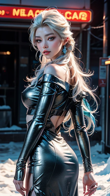 Masterpiece, high quality, high resolution, 8K, (solo:1.2), ((1girl)), Japanese woman, detailed face, detailed eyes, correct body structure, upper body, ((White hair:1.2)), very long hair, messy hair, slender body, seductive silhouette, luminous bones, depth of field, dark photo at nighttime, dimly lit, bangs, Cinematic Lighting, Tyndall effect, abstract background, futuristic outfits, vibrant colors, modern style, wide sleeves, artistic, unique patterns, colorful, stylish, trendy