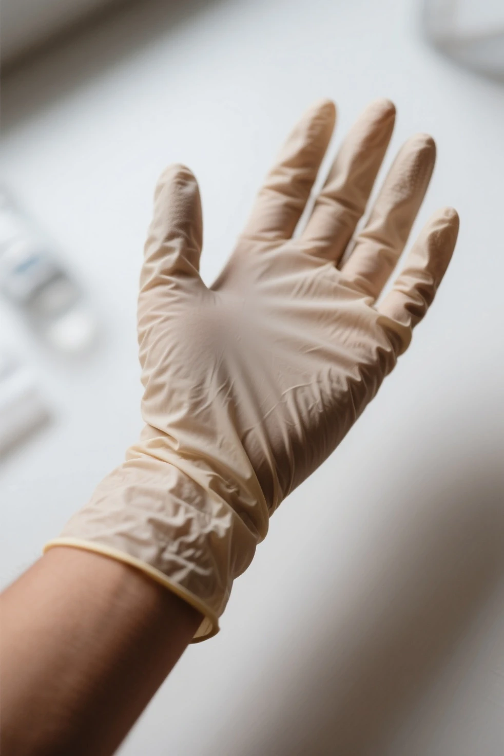 Removing gloves from hand in kitchen