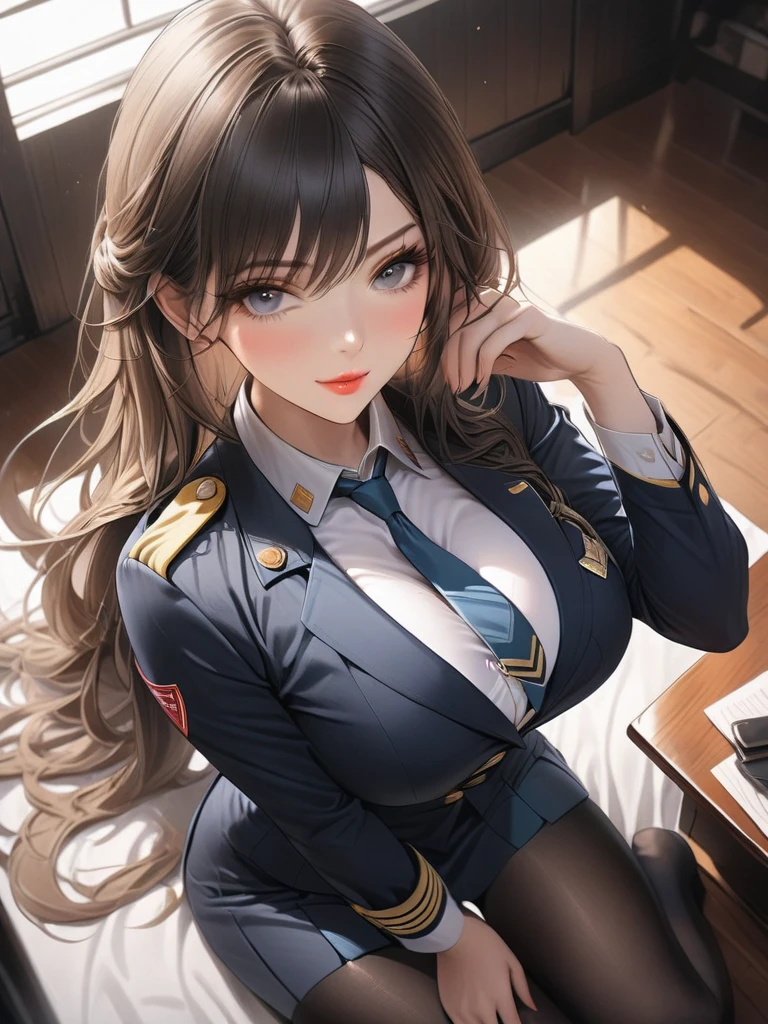 (table top: 1.3), (maximum resolution: 1.2), (Ultra HDTV: 1.2), cinematic light, 8K resolution, fine eyes and skin, detailed facial features, , (sharp focus: 1.2）, (focus on the face:1.2),perfect style, beautiful face, acura, anatomically correct, Highly detailed face and skin texture, fine eyes, double eyelid, thin eyebrows, glitter eyeliner: 1 natural cheeks, Glossy skin, Fair skin: 1.2, (glossy lips: 1.4),、 (embarrassed look: 1.2),Highly detailed face and skin texture, fine eyes, double eyelid, natural cheeks, , glossy lips: 1.4,exposed cleavage、collected sperm、Overflowing sperm、flowing sperm、 blush、humiliating、impatience、It was disappointing、It was scary、glare、sexual excitement、provocation、embarrassing、please open your knees、open your legs、 white underwear、white bra、Sparkling small earrings and necklace、disheveled clothes、exposed panties、Sweat、thin underwear、stockings、 18-year-old, A neat and clean woman,1 person、 upturned chest, church、Stained glass、blonde、silver haired、blue ash eyes、green ash eye,(police uniform:1.3)、policewoman、disgusting face、