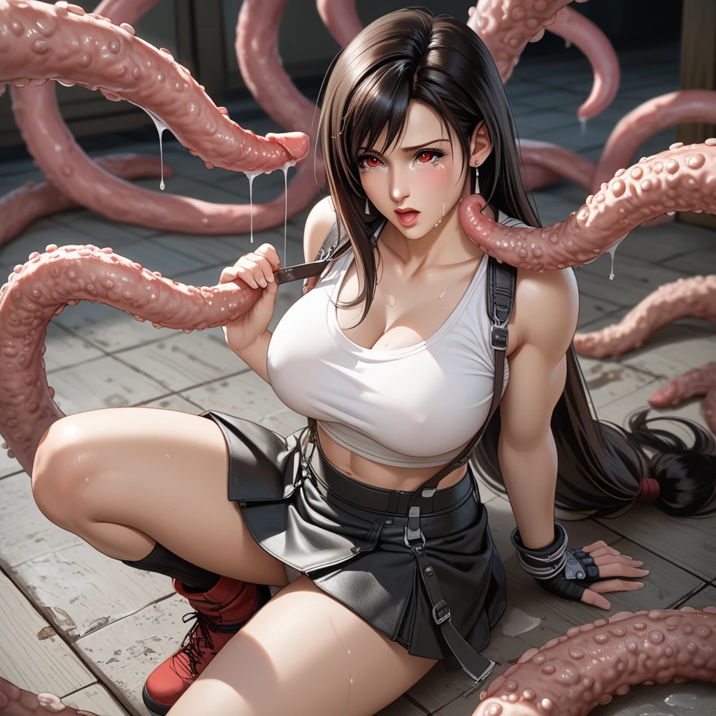 (8k、Highest quality、masterpiece:1.2)、(Realism、Photorealistic:1.37)、Ultra high definition、(Highest quality)、(masterpiece)、Supergirl trapped by tentacles、(Perfect fit body、Perfect fit、Perfect Thighs)、(((Wearing the Supergirl suit、skirt、Damaged、Torn、Thighs in Torn clothes、 Exposed arms)))、Long Hair、Long Hair、(((Tattered clothes、Too much exposure、Torn clothes、引き裂かれたskirt、ボロボロのskirt、White liquid all over the body、White liquid sticks to the body、 on the face、胸に白colorの液体、)))、(((The background is a prison、Hands clasped behind head、Surrounded by tentacles、The body is connected by many tentacles.、Hands bound by tentacles、The legs are tied with tentacles、Tentacles groping the whole body、color々Mature woman posing))),(Open your mouth、Scream、painでうめき声をあげる, painを感じ, Flowing Tears:1.5), pain, I'm in pain and crying、A meat stick is stuck in his crotch、