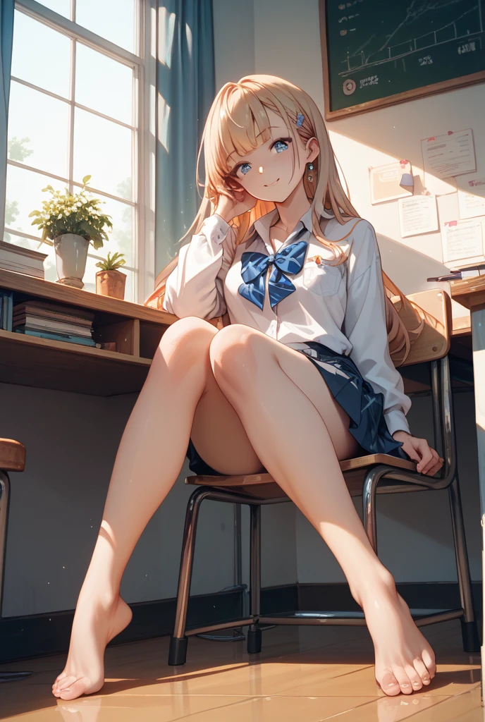 nswf,High resolution、High resolution、high quality、masterpiece、1 female、Ellen Baker、School teacher、blonde、blue eyes、(((completely NUDE:1.5)))、((NUDE:1.1)),((Perfect Anatomy)),((Anatomically correct)),(((Slim and beautiful legs))),sweat,oily skin:1.6,slender body,School classroom、Cute pose、blackboard、smile、((Depiction of the whole body up to the toes))、((Close-up of a woman))、((open legs:1.8)),spread legs:1.5,Squatting pose、attractive way to sit、((I was made to sit with my legs apart...)),Stick out your crotch、Detailed depiction of the crotch、spread pussy herself、