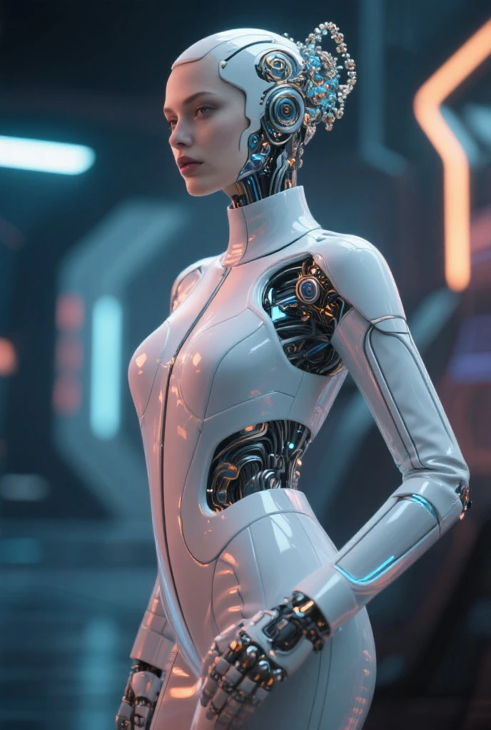 cinematic photo color raw, editorial photograph of a full body ginger android|robot, white theme MasqueradeFashion style <lora:GlitchFashion:0.65> GlitchFashion style, city <lora:Terminate_yiu_v20:1>, background inside, moody, POV, by, spotlight, volumetric, soft rim light, absurdres, hdr, realistic, balanced tones . 35mm photograph, film, bokeh, professional, 4k, highly detailed