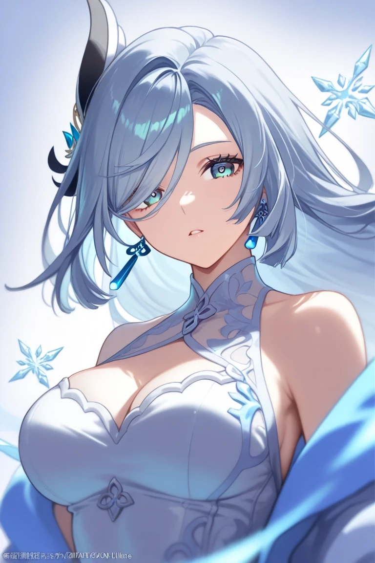 Glowing blue butterfly,Blue sexy cheongsam,1girll,blue color eyes,Seductive pose with long white hair, Blush, Smile, cheerfulness, Masterpiece, Best quality,A high resolution,Detail enhancement,best qualtiy,Perfect image quality