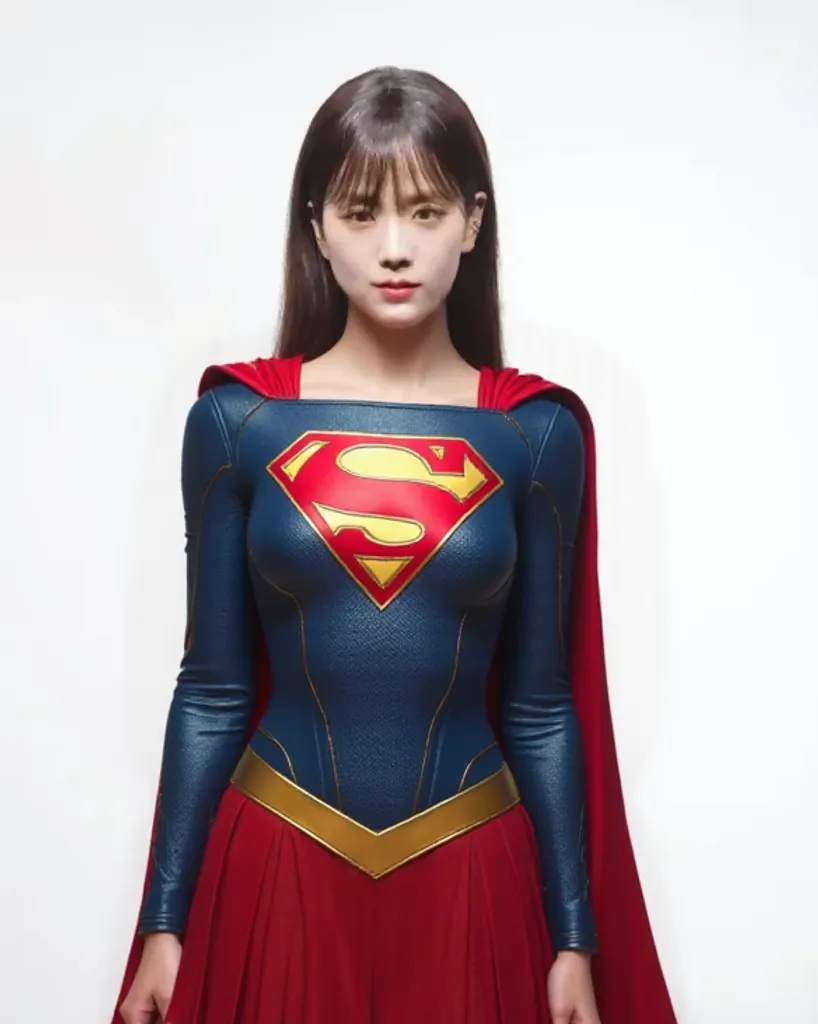 A girl, superman suit, big boobs
