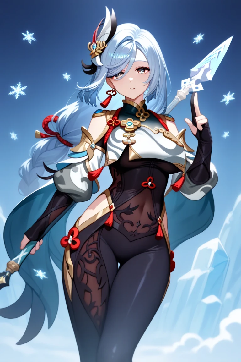 anime girl with blue hair and a white top and blue cape, onmyoji detailed art, onmyoji, keqing from genshin impact, ashe, ornate bikini armor, genshin, ayaka genshin impact, cushart krenz key art feminine, samira from league of legends, scales covering her chest, biomechanical oppai, with a skirt