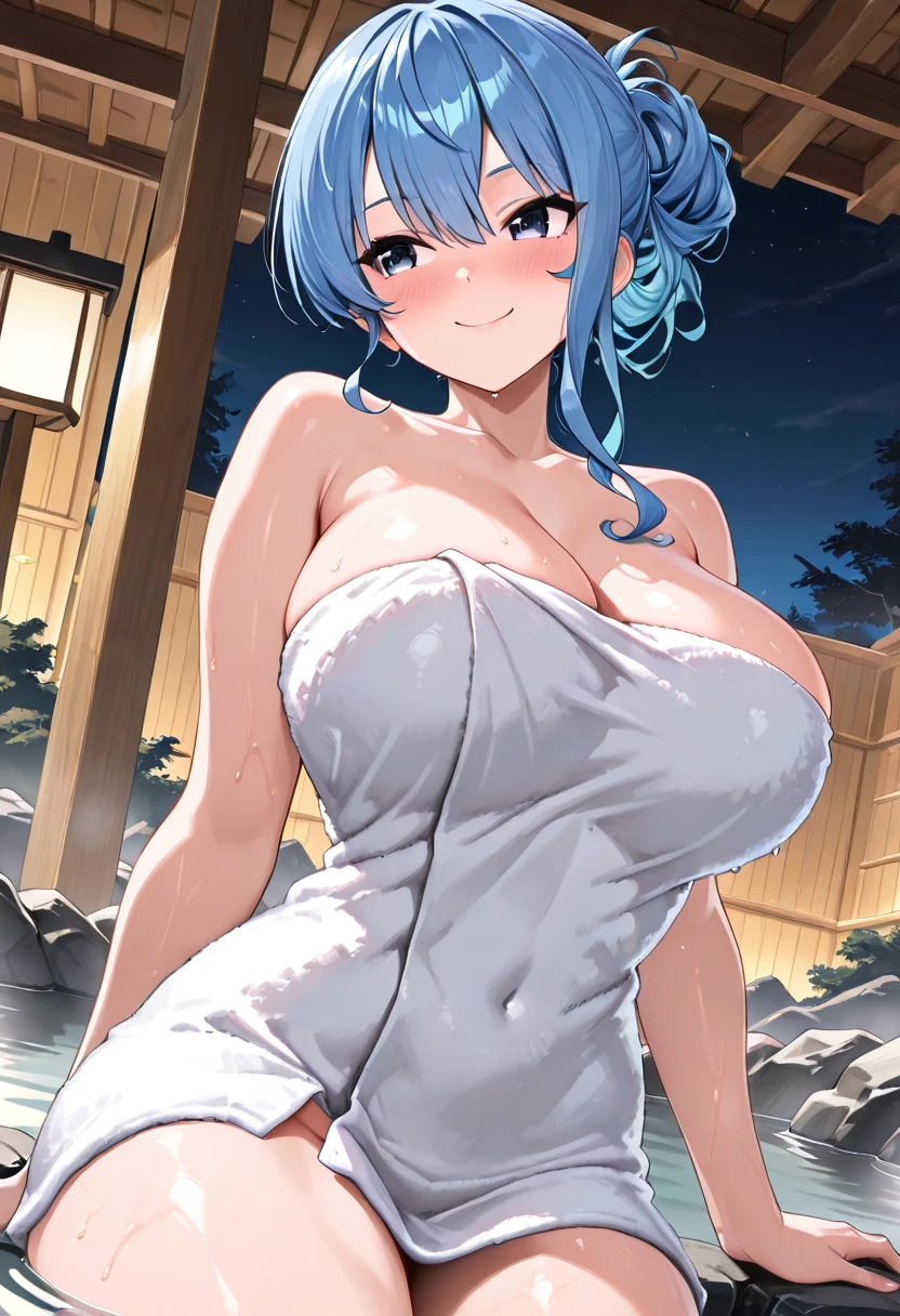 kaito, two-toned hair, blue hair, purple hair, purple eyes, scarf, necklace,, short hair. nsfw, nude, naked、, big breasts、 flooding、Abandoned amusement park、fire、heavy snowfall、frozen、 file, crying ,flooding、abandoned hospital、fire、heavy snowfall、frozen、 solo 、whole body