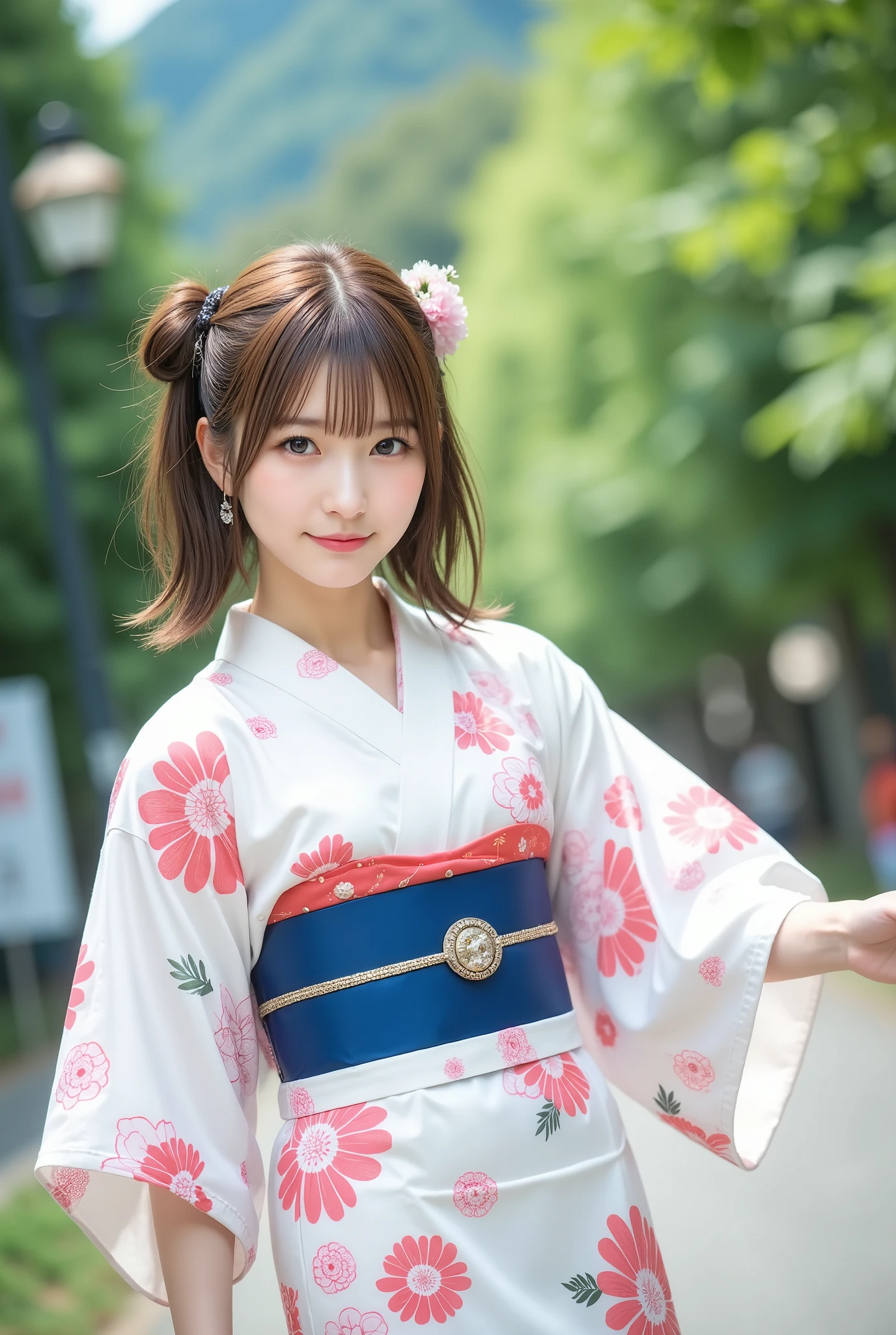 fireworks display 、Night Skyに fireworks、花火を見上げるYukata Beauty、in 8K,Best Quality:1.4, 超A high resolution:1.5, (photorealistic:1.4),masterpiece:1.2,(top-quality:1.4)、Raw photo、1a japanese girl、Cute、 (RAW Photo:1.2), (Photorealistic:1.4), beautiful detailed girl surrounded by thugs, ((very well detailed eyes and face, beautifully detailed eyes, very detailed face、has a smiling face)), high resolution, very well detailed, Highest Quality, masterpiece,great, fine details, Highest Quality, 1 girl, ((dynamic pose)), (Japanese yukata:1.5), (Shy smile:1.5), Smooth skin、30-years old:1.5、Beautiful black eyes、natural skin textures:1.3, realistic eyes and face details、 (Brown medium hair),、middlebreasts、from below with hair、Summer Day、best smiles、 fireworks、Yukata Beauty、Night Sky