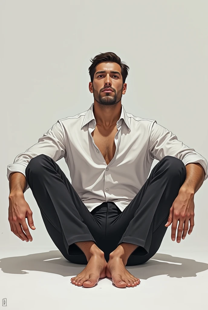 Arabian bSad male model laying on the floor terrace, black and white,