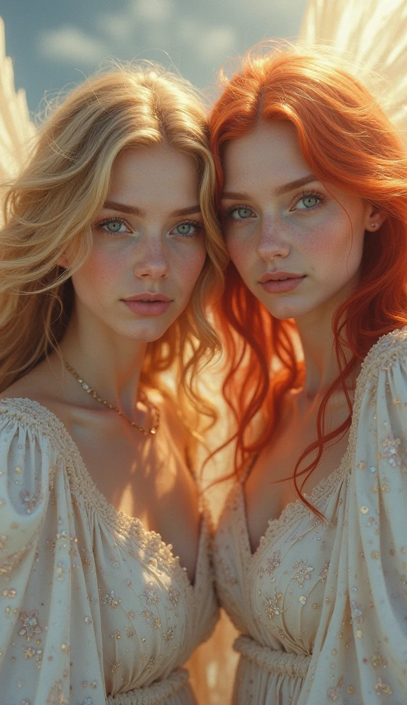 Two angry 12 year old whire girls in nightgowns at a sleepover party. One red head and one blonde