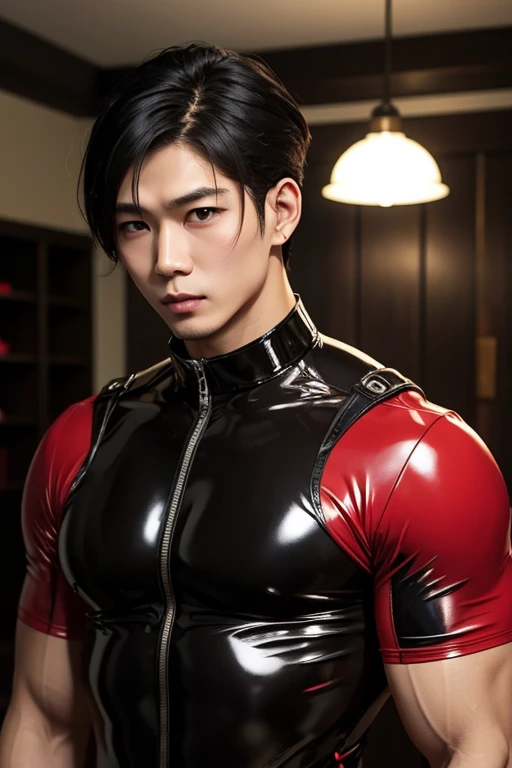 Japan man,Man,Youth,Best quality, crisp quality, Masterpiece, Highest resolution, Highly detailed, Red latex ,One-piece latex leotard,Tight latex ,No zipper,love heart,chest muscle,Full-body muscular figure,night club,mtu,Gay,head to toe,toeless legwear,mitts,Collar ,only boy , only male, buzz cut hairstyle , wide pelvis , wide hips , phat hips , thick thighs, (((only male , only boy)))