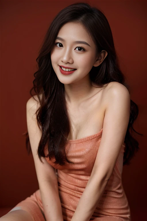 VIETNAM BEAUTyFULl GIRL IN A NAKED, 4k, masterpiece, stunning beautiful idol detailed face, all body , (vietnam model girl), nsfw, sexy, wothout clothes, light smile, make up, big , red color, ((tet red color backdrop))