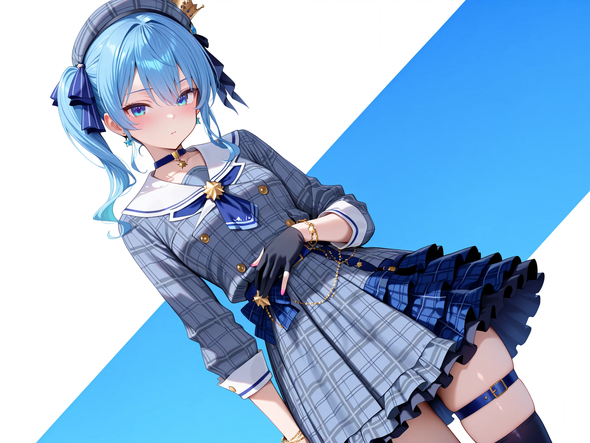 8k,highest quality,masterpiece, highest quality, High resolution, hoshimachi suisei,side ponytail,small breasts,small nipples, vapor ,  perfect finger,beautiful fingers , beautiful hands , beautiful fingers,covering eyes by hand , covering eyes pose ,sexy pose, squatting,open legs, pov,from below,
