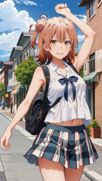 (((pixel perfect, detail perfect))), alone, 1 girl, Misaka Mikoto, tokiwadai , bow, looking at the viewer, closed mouth, whole body。White panties、Pull up your skirt、Alley