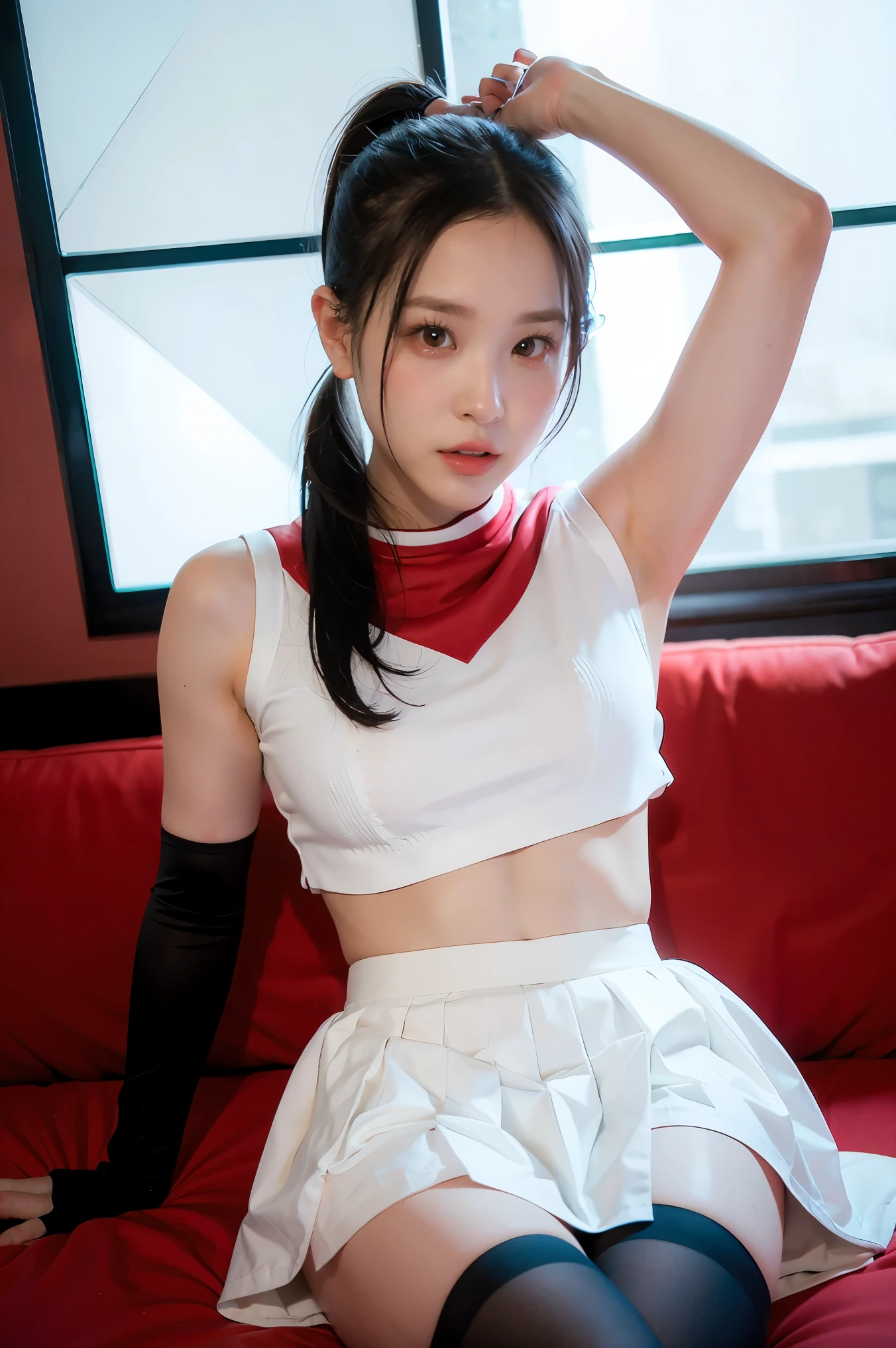 brandygordon, team rocket,team rocket uniform, red letter R, white skirt,white crop top,black thigh-highs, black elbow gloves,