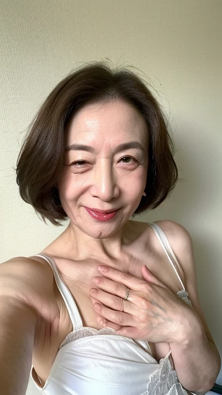 ((highest quality, 8K, Ultra high definition)), ((masterpiece: 1.3)), (Perfect appearance), (Photorealism: 1.6), (JMA), (UB), ((A Japanese MILF stands in front of a mirror)), (Face washroom: 1.2), ((Realistic skin texture)), (Fine wrinkles all over the skin, Dull skin, Unmoisturized skin, Wrinkles around the eyes, double eyelid, Lower eyelid tear trough, Crying Mole, Dimples), (Disheveled long hair), Slightly parted lips, Calm expression, (Open your lips slightly), ((In underwear)), (bra, Panties),