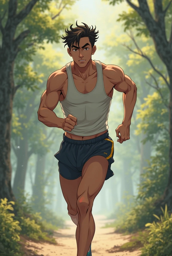 cartoon,Handsome face,Naked figure,Black pants,Perfect body,Men wearing only,Front view,Full body shot,High Detail,run,high quality,masterpiece,HD