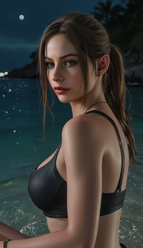 1girl, puffy nipples, (big breasts:1), (curvy body:0.8), uncensored,
angelic face, detailed face, ultra realistic, masterpiece,
backlighting, light on face, (facial expression of smile and sleepy and laugh), (heavy makeup),
in a blue lush jungle with flowers and birds, blue sky,
((perfect female figure)),(sharp focus:1.4), (realistic humid skin:1.6), (soaked body:1.3), detailed eyes,(curvy body:0.8), (long ponytail hair:1.2), (camera focus on breasts), depthof field, best quality, ultra high res, (photorealistic:1.4), (wet skin:0.8), (body type swimsuit), looking at viewer, closeup breasts