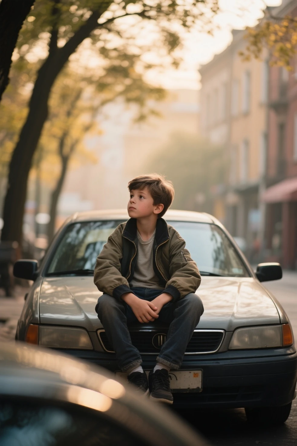 there is a young boy sitting in a red chair in the middle of a road, a portrait by James Warhola, shutterstock contest winner, art photography, cute boy, sitting in fancy chair, sitting in a chair, sat in his throne, sitting in chair, candid portrait photo, sitting on his throne, mid portrait, sitting on chair, closeup portrait shot