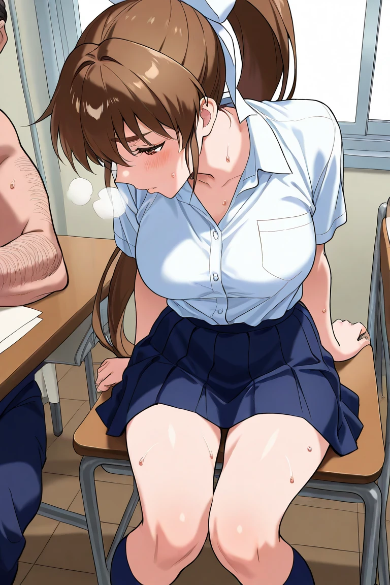 からかい上手のTakagi-san、Takagi-san、nsfw、Sex、Breast milk is coming out、standing、from side、leg up、Love juice is dripping from the crotch、Pubic hair growing、Public toilets、grabbing another’s breast