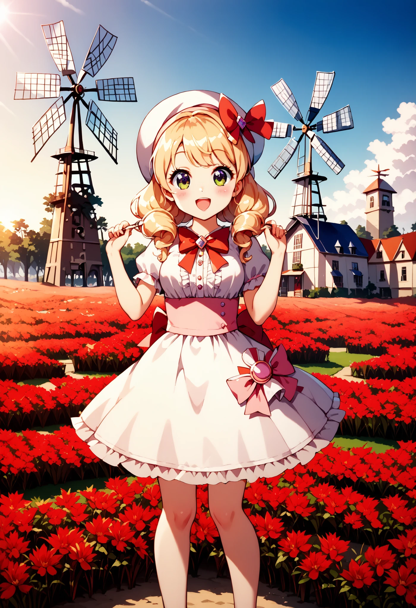 (windmill) (tulips) canal cute girl Highest Quality masterpiece