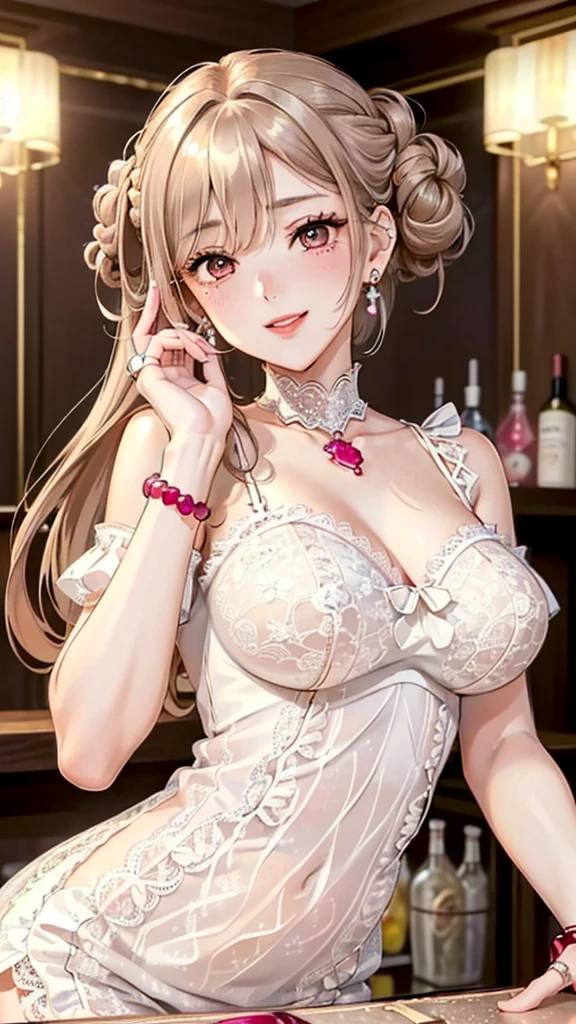 Highest quality 4K Soapland Edo entertainment district She is posing sensually on the landing of the staircase in a mysterious Western-style building. From the back Backwards Turn around Full Body Shot The whole body is visible A sophisticated gravure idol Young Sensual Gravure Idol Gorgeous Japanese Model Young Japanese Attractive 30 year old Japanese widow Graceful and sensual pose Lewd face Shy and seductive look A look of contempt A look of contempt Captivating smile Slightly parted lips Seductive red lips Sexy Body Clear Eyes Round eyes Mole next to the lip Beautiful and firm breasts Beautiful E Cup Breasts Attractive nail art Chignon Hairstyles Hair tied up Medium Long Hair Dark brownish blonde hair ornaments Sexy see-through floral white lace bra,White thong with obscene floral lace, necklace garter belt Beige floral lace stockings Earrings Black high heels 派手なnecklace Fine details Beautiful anime illustrations Beautiful Face alone High resolution, One Girl, Highest quality, Attention to detail, Professional, Vibrant colors, Perfect Anatomy, ideal facial features, 理想的なProfessionalポーションの図, Perfectly beautiful body, Highly detailed skin, Glowing Skin, Glowing Skin, Cleavage Mature hot body Sparkle Effect, Anime Style, photograph, Manga illustration High quality and exquisite texture, Detailed and precise brushwork, Detailed and vivid depiction, Anatomically correct, Absurd aesthetics, Luxurious silk texture, Highest qualityの装飾, Detailed and attractive skin,