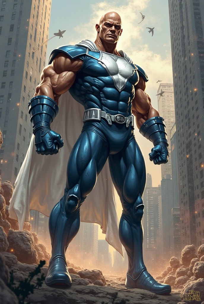 An ultra-realistic rendering by Reed Richards, the iconic Fantastic Four costume, flutuando no ar. Sue has an intense, focused expression on her face, com seus cabelos castanhos soprando dramaticamente. He's wearing his trademark blue and white tights., and his figure is emphasized with dynamic curves. The background is a stormy sky, with dark clouds and lightning in the distance, creating a sense of epic scale. No geral, The image should capture the essence of power, strength and intelligence of Reed richards in an impressive and inspiring way.