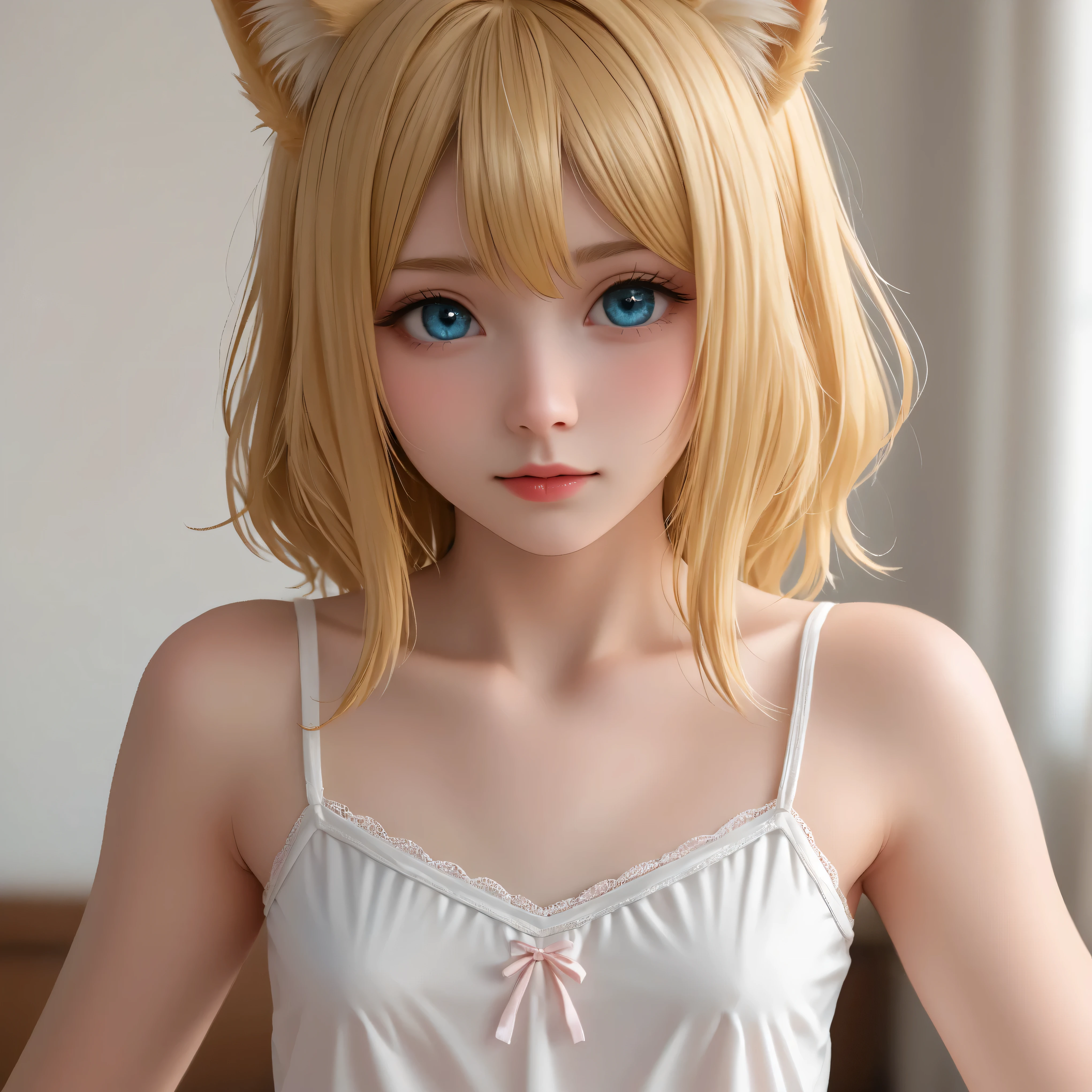 Real Live Action、The girl who freed the elves with very small blond fox ears、Right Blonde Fox Ears Are Cute Folded Front、Clear White Camisole Underwear
