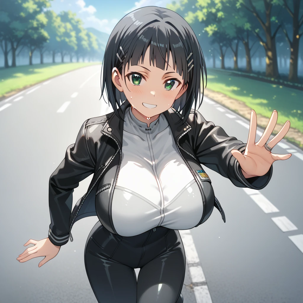 Top image quality、top-quality、masterpiece、((NSFW))、1girl with、 1 boy、full body Esbian、 Haguro、Sareme、Black eyes、(steams)、A smile、embarrassed from、red blush、Black hair、Colossal tits、((nakeed))、((barechested))、Standing posture、(((raise one leg high)))、(((straighten the raised leg)))、(((standing split:1.5)))、(((Straighten the shaft legs)))、(((Black High Socks)))、(((Brown loafers)))、stares at the camera、(((vaginal_SEX)))、((uterus))、(((Love Juice)))、(((Dripping love juice)))、((Sweat))、((a park))、((Benches))、(((perfect hand)))、(((Perfect fingers)))、(((perfect foot)))、
