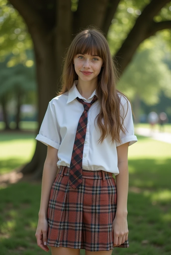 Best quality, masterpiece, super high resolution, (realistic: 1.4), original photo, head photo, skin, simple background, black eyes, detail, selfie, 1 girl, school uniform, on the playground side, looking at the audience,
