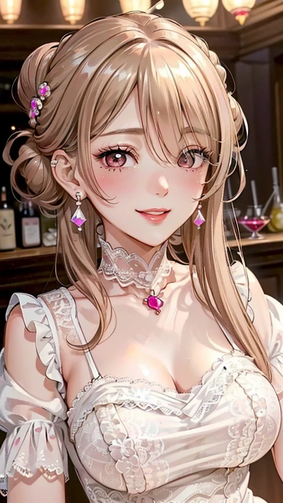 ((masterpiece,highest quality)), 4K, High resolution, One girl, alone, smile, Brown Dress, (Perfumer's Outfit 2:1.2), 、Camel Toe、Giant tit、Nipple Puffs、Cleavage、Plump、Super big breasts、Super big butt、Fragrance、perfume、(cigarette、Super sensitivity、Super sensitive body、Drip a large amount of love juice、Drooling a lot、Sweating profusely、Open your mouth wide、Sticking out a long tongue、Ecstasy、Overflowing body fluids、Squirting、Peeing、(Gem)