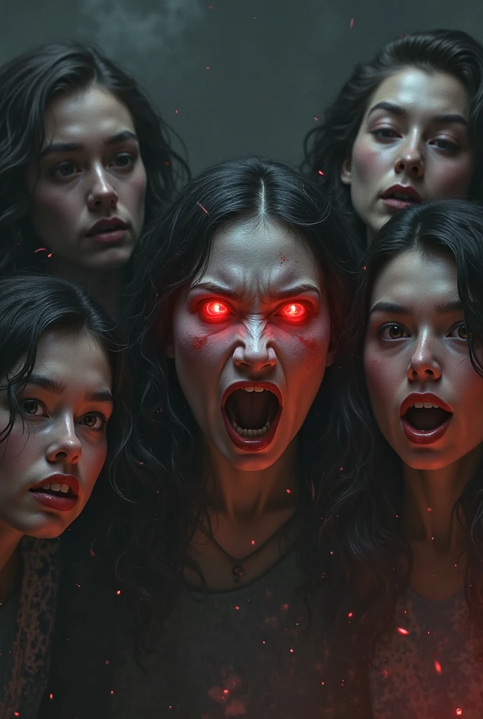 (A ( girl ,  Magical red eyes , fighting two sexy beautiful girls they are wearing legging, they got Hypnotized when they see into his eyes ,thees eyes also start glowing like the girls and knees on the floor and kiss her feet and worship, two beautiful girls become her pet and (crawling)
(realistic)


