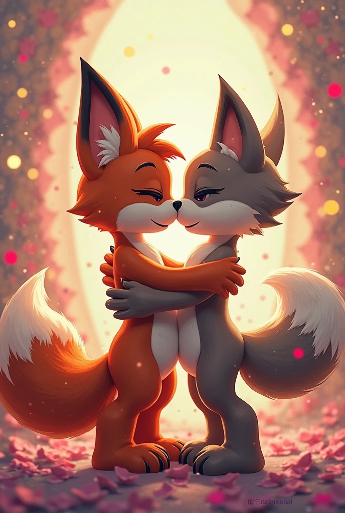 wild fox, minecraft wolf character, two characters, showing the anus and vagina, Rabbit, mewing, hyilpi art