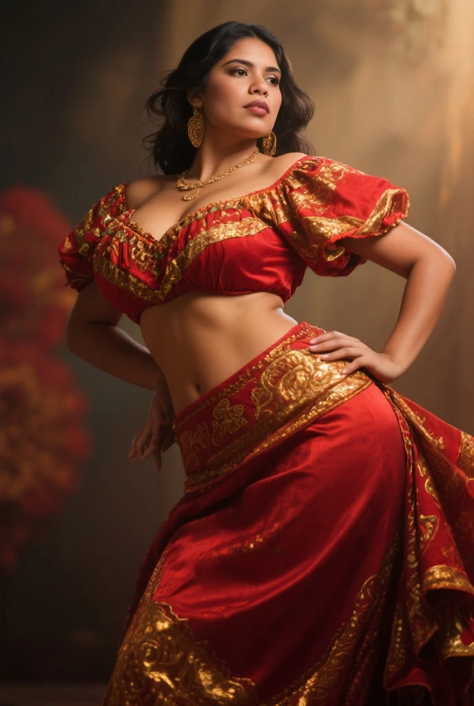 Day scene, close up photo of a sexy Indian maid, cleaning floor in a palace, big cheeks, super stylish red dress with wide open breasts, accessories, earrings, necklace, erotic face, 36 yo, ponytail, look at viewer and smile, (cinematic:1.3), intricate details, (ArtStation:1.2)