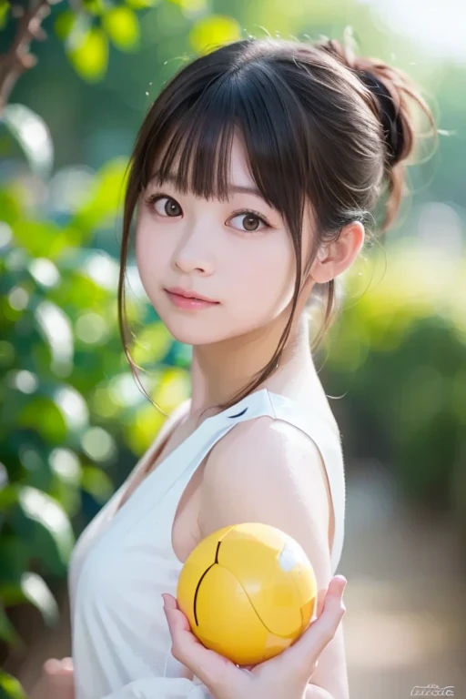 close-up of beautiful Japanese female, 20-year-old, cute, Japanese, Natural Lips, ponytail, wearing sleeveless shirt, at the stream side, bokeh background, UHD, perfect bodies, perfect arms, Perfect fingers, perfect legs, perfect hair, pores, Realistic skin texture, perfect teeth, full body, (highest quality, masterpiece:1.3, ultra high resolution), (Super detailed, caustics, 8k), (photorealistic:1.4, RAW shooting), 1 girl, (look at the camera with a smile)