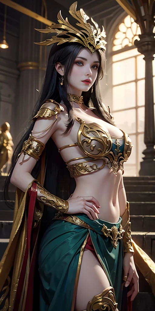 ((Goddess of death with dragon wings on her back, muy sexy)), Flying from a burning volcano and on the slope of the volcano spirits moaning mercy, fondo nubes rojas y estrellas rojas brillantes, (((cuerpo completo)))