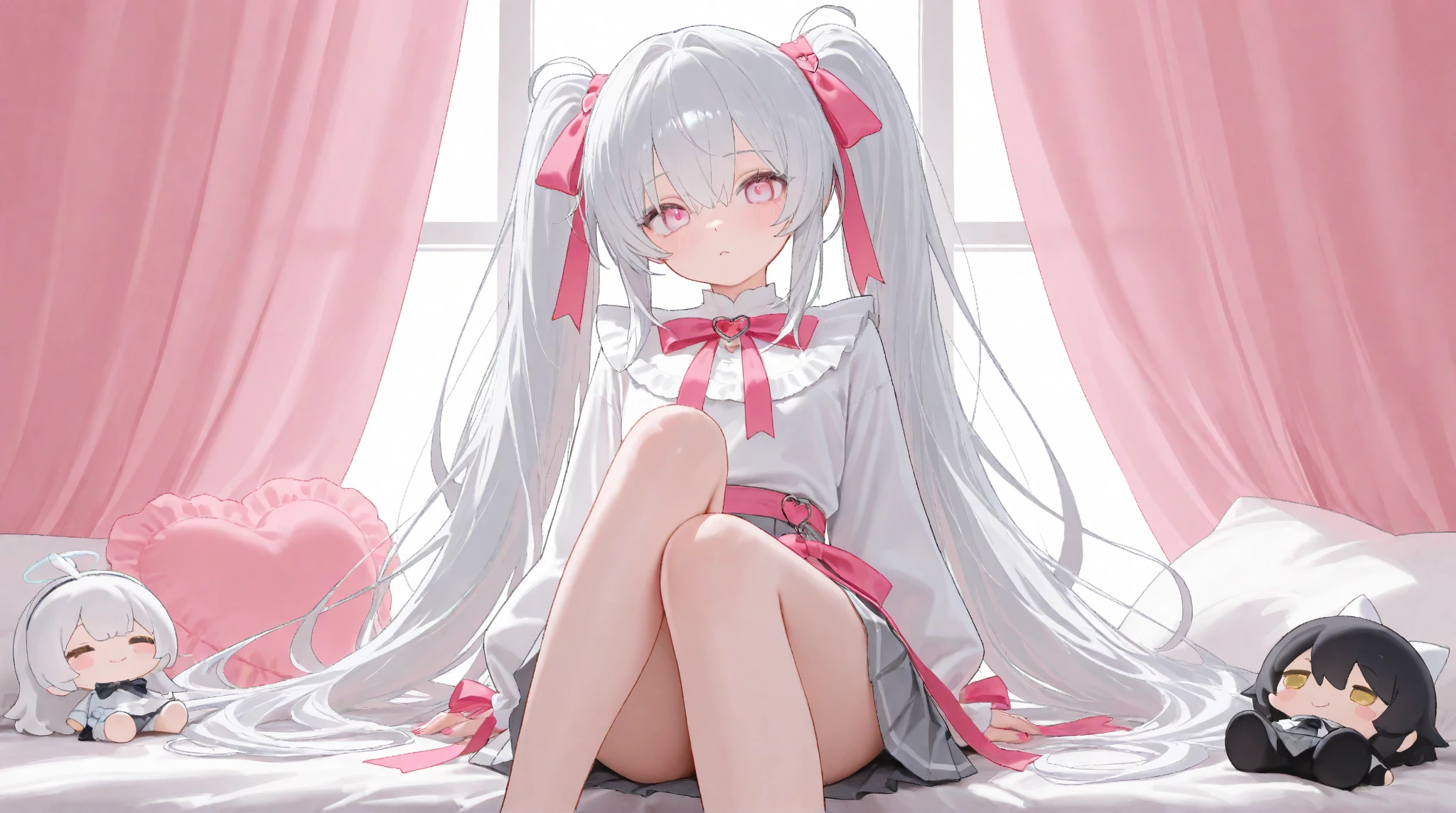 long  white hair、small loli、Lolita prostitute、white stockings、Pink pupils、SakuraNS