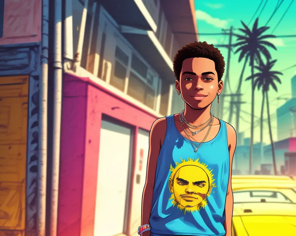 Cj ((Carl Johnson))、GTA San Andreas、Realista、4k、alta qualidade、muito detalhado、fotografia profisional、Relusgente、Filtro que destaca pele negra. great quality image、((looking-into-camera))、reluzente、Blurred behind、hiperrealismo.