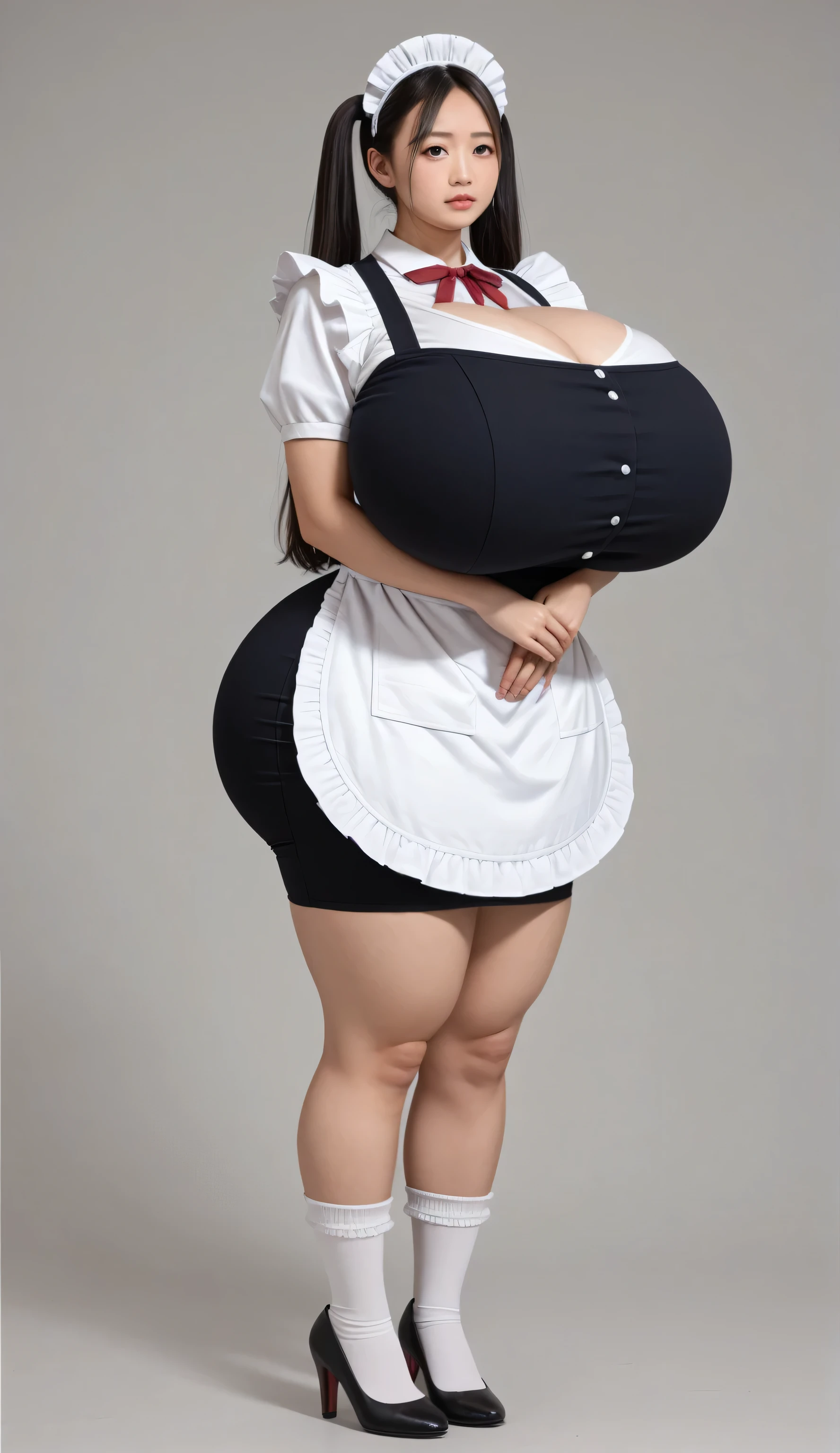 Goddess, glowing irredesent skin. very short hairstyle. Massive soft breasts. massive wide hips. choker. mini dress.