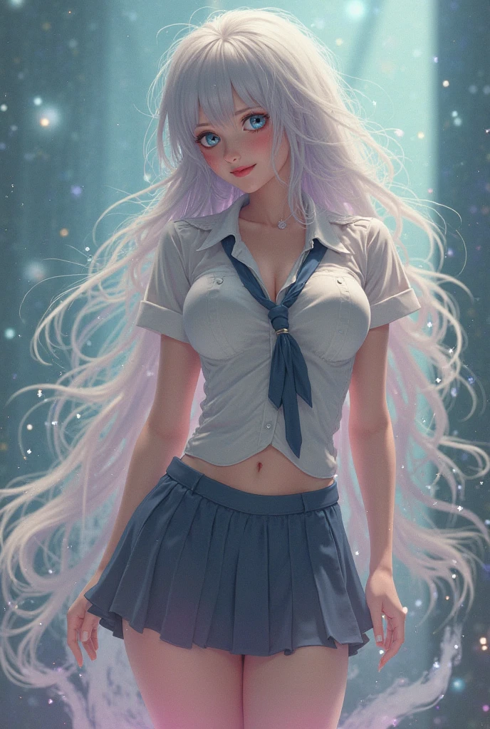 photorealistic,Realistic illustration in Modelshoot style,((masterpiece)),((The best quality)),((Ultra Quality)),((ultra detailed)),((1girl long white hair)),((Only)),((waifu:1.5)),Perfect anatomy,perfect hands,beautiful cuerpo,beautiful_method,ulzzang-6500-v1,e-chica,((Exceptionally Beauty Waifu Princess Tifa Lockhart))Actual photo、Highest im年 quality、Beautiful woman、Beautiful thighs、Beautiful Face、Uniform Ponytail、Yuriko Yoshitaka、Japanese women、pretty girl、skirt、Beautiful thighs、pumps、Sit on a chair、(front:1.6)、(Open your knees:1.4)、Panty shot、,((bright-pink_eyes)),long wavy hair, ((white hair)),hair clips,eyeliner,cute makeup,lipstick,Glossy lipstick,with a look of terror, worry and sadness,((eyes detallados perfectos)),rainy with fog outside,evening,pink theme,bioluminiscencia,light particles,((Extremely CG Unity 8K Wallpaper)),((cinematic lighting,Best quality lights)),intricate details,Suave,sharp focus,Extremely beautiful and aesthetic,Octane rendering,Full length portrait,damp skin,((Perfect detailed body)),